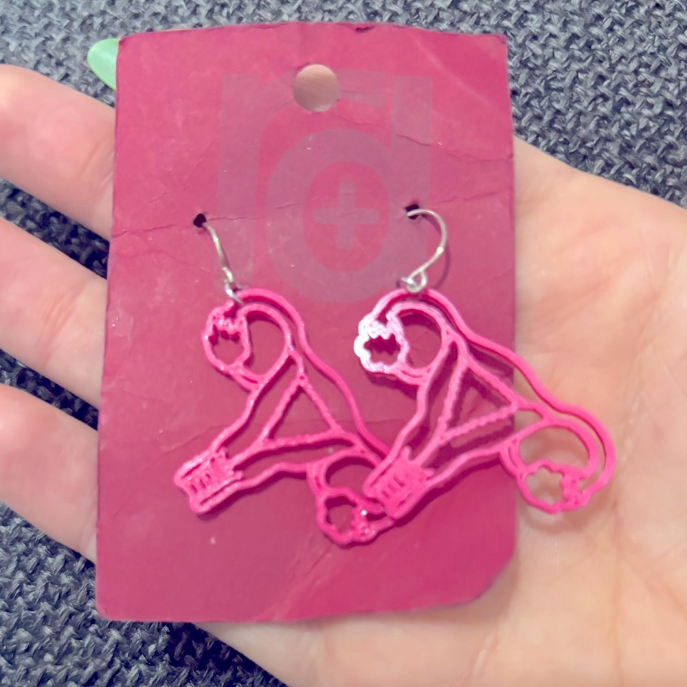 Pink Ovary Earrings Nickel free, Silver plated, biodegradable plastic. Brand new